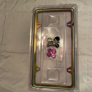 Oil spill colored license plate frame